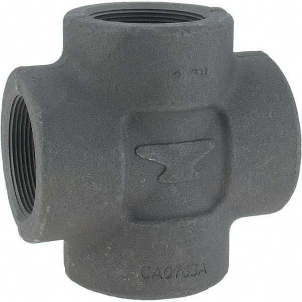 Made in USA - Size 2", Class 3,000, Forged Carbon Steel Black Pipe Cross - 3,000 psi, Threaded End Connection - USA Tool & Supply