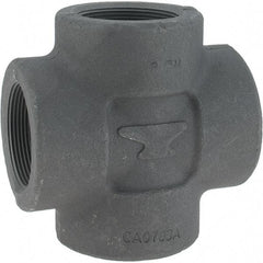 Made in USA - Size 2", Class 3,000, Forged Carbon Steel Black Pipe Cross - 3,000 psi, Threaded End Connection - USA Tool & Supply