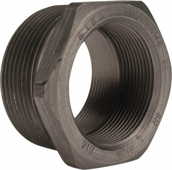 Made in USA - Size 2-1/2 x 2", Class 3,000, Forged Carbon Steel Black Pipe Hex Bushing - 3,000 psi, Threaded End Connection - USA Tool & Supply