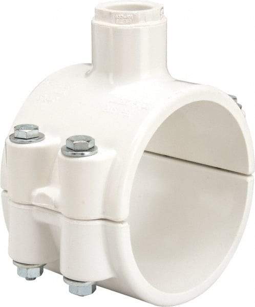 Value Collection - 3 x 1/2" PVC Plastic Pipe Clamp On Saddle with EPDM O-Ring - Schedule 40, Pipe O.D. x Soc End Connections - USA Tool & Supply