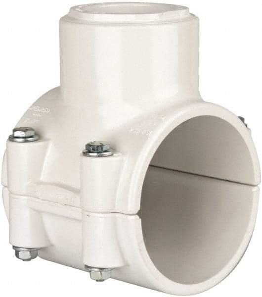 Value Collection - 3 x 1-1/2" PVC Plastic Pipe Clamp On Saddle with EPDM O-Ring - Schedule 40, Pipe O.D. x Soc End Connections - USA Tool & Supply