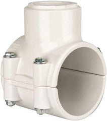 Value Collection - 3 x 1-1/2" PVC Plastic Pipe Clamp On Saddle with EPDM O-Ring - Schedule 40, Pipe O.D. x Soc End Connections - USA Tool & Supply