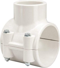 Value Collection - 3 x 2" PVC Plastic Pipe Clamp On Saddle with EPDM O-Ring - Schedule 40, Pipe O.D. x Soc End Connections - USA Tool & Supply