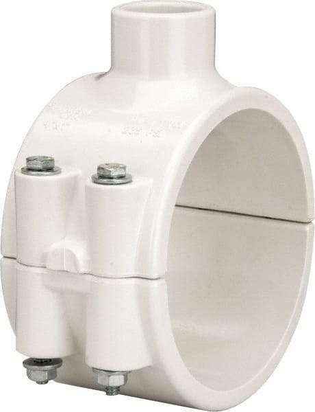 Value Collection - 4 x 1" PVC Plastic Pipe Clamp On Saddle with EPDM O-Ring - Schedule 40, Pipe O.D. x Soc End Connections - USA Tool & Supply