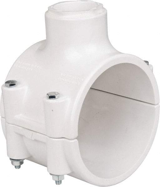 Value Collection - 4 x 1-1/4" PVC Plastic Pipe Clamp On Saddle with EPDM O-Ring - Schedule 40, Pipe O.D. x Soc End Connections - USA Tool & Supply