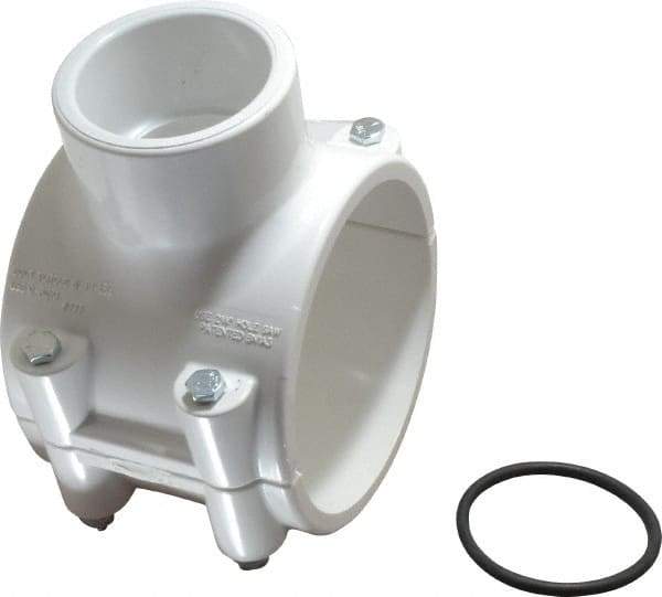 Value Collection - 4 x 2" PVC Plastic Pipe Clamp On Saddle with EPDM O-Ring - Schedule 40, Pipe O.D. x Soc End Connections - USA Tool & Supply