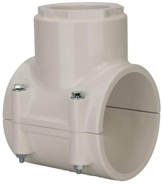 Value Collection - 4 x 2-1/2" PVC Plastic Pipe Clamp On Saddle with EPDM O-Ring - Schedule 40, Pipe O.D. x Soc End Connections - USA Tool & Supply