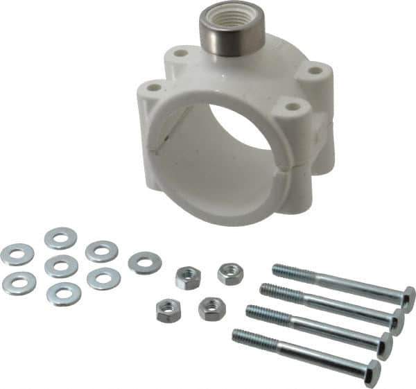 Value Collection - 2 x 1/2" PVC Plastic Pipe Clamp On Saddle with EPDM O-Ring - Schedule 40, Pipe O.D. x SR Fipt End Connections - USA Tool & Supply