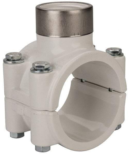 Value Collection - 2 x 1" PVC Plastic Pipe Clamp On Saddle with EPDM O-Ring - Schedule 40, Pipe O.D. x SR Fipt End Connections - USA Tool & Supply