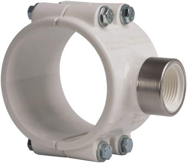 Value Collection - 3 x 1" PVC Plastic Pipe Clamp On Saddle with EPDM O-Ring - Schedule 40, Pipe O.D. x SR Fipt End Connections - USA Tool & Supply