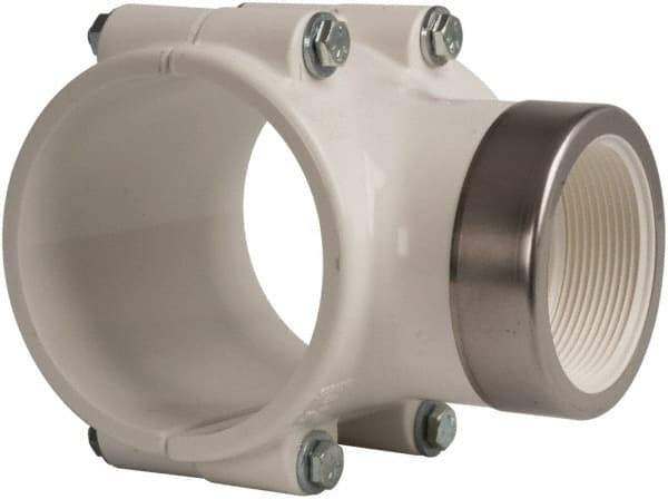 Value Collection - 3 x 2" PVC Plastic Pipe Clamp On Saddle with EPDM O-Ring - Schedule 40, Pipe O.D. x SR Fipt End Connections - USA Tool & Supply