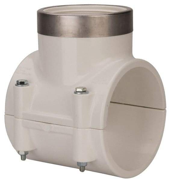 Value Collection - 4 x 3" PVC Plastic Pipe Clamp On Saddle with EPDM O-Ring - Schedule 40, Pipe O.D. x SR Fipt End Connections - USA Tool & Supply