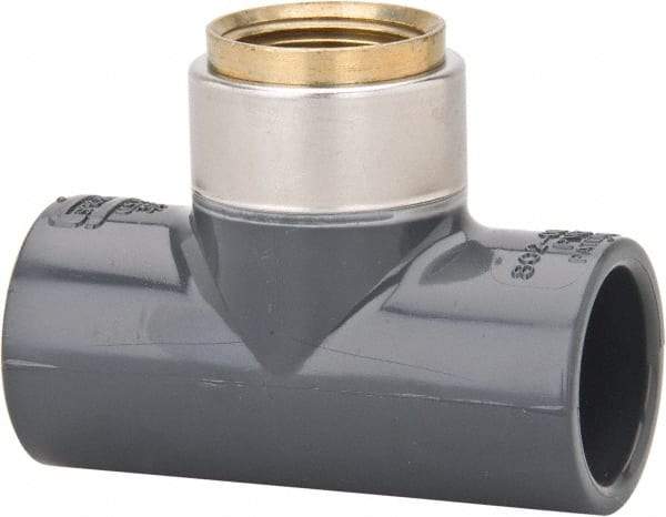 Value Collection - 3/4" PVC Plastic Pipe Tee - Schedule 80, PVC Slip x Brass Fipt End Connections - USA Tool & Supply