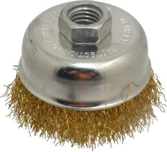 Value Collection - 2-3/4" Diam, 5/8-11 Threaded Arbor, Brass Fill Cup Brush - 0.014 Wire Diam, 7/8" Trim Length, 12,500 Max RPM - USA Tool & Supply