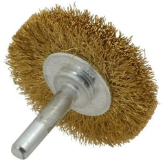 Value Collection - 2" OD, 1/4" Shank Diam, Crimped Brass Wheel Brush - 5/16" Face Width, 1/2" Trim Length, 0.008" Filament Diam, 20,000 RPM - USA Tool & Supply
