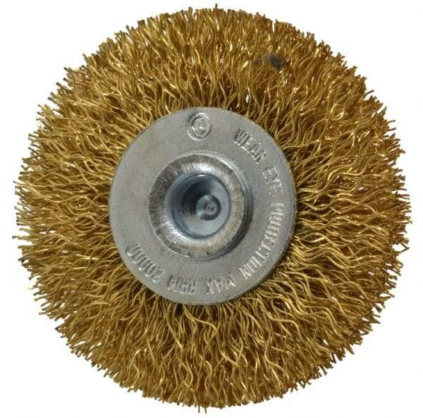 Value Collection - 2" OD, 1/4" Shank Diam, Crimped Brass Wheel Brush - 5/16" Face Width, 1/2" Trim Length, 0.012" Filament Diam, 20,000 RPM - USA Tool & Supply