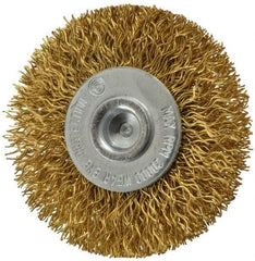 Value Collection - 2" OD, 1/4" Shank Diam, Crimped Brass Wheel Brush - 5/16" Face Width, 1/2" Trim Length, 0.014" Filament Diam, 20,000 RPM - USA Tool & Supply