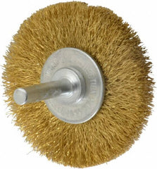 Value Collection - 2-1/2" OD, 1/4" Shank Diam, Crimped Brass Wheel Brush - 3/8" Face Width, 1/2" Trim Length, 0.008" Filament Diam, 20,000 RPM - USA Tool & Supply