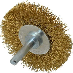 Value Collection - 2-1/2" OD, 1/4" Shank Diam, Crimped Brass Wheel Brush - 3/8" Face Width, 1/2" Trim Length, 0.012" Filament Diam, 20,000 RPM - USA Tool & Supply