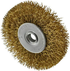 Value Collection - 2-1/2" OD, 1/4" Shank Diam, Crimped Brass Wheel Brush - 3/8" Face Width, 1/2" Trim Length, 0.014" Filament Diam, 20,000 RPM - USA Tool & Supply