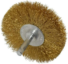 Value Collection - 3" OD, 1/4" Shank Diam, Crimped Brass Wheel Brush - 3/8" Face Width, 7/8" Trim Length, 0.008" Filament Diam, 20,000 RPM - USA Tool & Supply