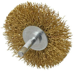 Value Collection - 3" OD, 1/4" Shank Diam, Crimped Brass Wheel Brush - 3/8" Face Width, 7/8" Trim Length, 0.02" Filament Diam, 20,000 RPM - USA Tool & Supply