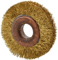 Value Collection - 1-1/2" OD, 3/8" Arbor Hole, Crimped Brass Wheel Brush - 5/16" Face Width, 3/8" Trim Length, 0.008" Filament Diam, 20,000 RPM - USA Tool & Supply