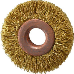 Value Collection - 1-1/2" OD, 3/8" Arbor Hole, Crimped Brass Wheel Brush - 5/16" Face Width, 3/8" Trim Length, 0.014" Filament Diam, 20,000 RPM - USA Tool & Supply