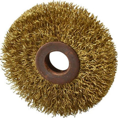 Value Collection - 2-1/2" OD, 1/2" Arbor Hole, Crimped Brass Wheel Brush - 3/8" Face Width, 3/4" Trim Length, 0.014" Filament Diam, 15,000 RPM - USA Tool & Supply