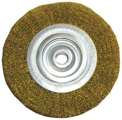 Value Collection - 8" OD, 2" Arbor Hole, Crimped Brass Wheel Brush - 1" Face Width, 1-3/4" Trim Length, 0.006" Filament Diam, 6,000 RPM - USA Tool & Supply