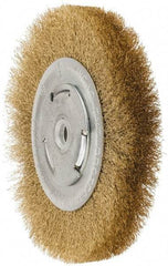 Value Collection - 6" OD, 5/8" Arbor Hole, Crimped Brass Wheel Brush - 1" Face Width, 1-1/8" Trim Length, 0.008" Filament Diam, 6,000 RPM - USA Tool & Supply