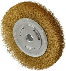 Value Collection - 6" OD, 5/8" Arbor Hole, Crimped Brass Wheel Brush - 1" Face Width, 1-1/8" Trim Length, 0.012" Filament Diam, 6,000 RPM - USA Tool & Supply