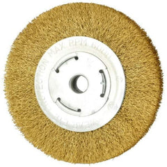 Value Collection - 6" OD, 5/8" Arbor Hole, Crimped Brass Wheel Brush - 1" Face Width, 1-1/8" Trim Length, 0.014" Filament Diam, 6,000 RPM - USA Tool & Supply