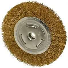 Value Collection - 6" OD, 5/8" Arbor Hole, Crimped Brass Wheel Brush - 1" Face Width, 1-1/8" Trim Length, 0.02" Filament Diam, 6,000 RPM - USA Tool & Supply