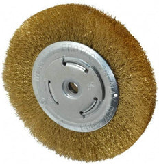 Value Collection - 6" OD, 5/8" Arbor Hole, Crimped Brass Wheel Brush - 1/2" Face Width, 1-1/8" Trim Length, 0.008" Filament Diam, 6,000 RPM - USA Tool & Supply