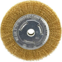 Value Collection - 6" OD, 5/8" Arbor Hole, Crimped Brass Wheel Brush - 1/2" Face Width, 1-1/8" Trim Length, 0.014" Filament Diam, 6,000 RPM - USA Tool & Supply