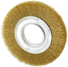 Value Collection - 6" OD, 2" Arbor Hole, Crimped Brass Wheel Brush - 7/8" Face Width, 1-1/8" Trim Length, 0.008" Filament Diam, 6,000 RPM - USA Tool & Supply
