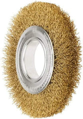 Value Collection - 6" OD, 1/4" Arbor Hole, Crimped Brass Wheel Brush - 7/8" Face Width, 1-1/8" Trim Length, 0.02" Filament Diam, 6,000 RPM - USA Tool & Supply