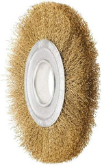 Value Collection - 8" OD, 1/4" Arbor Hole, Crimped Brass Wheel Brush - 1" Face Width, 1-3/4" Trim Length, 0.02" Filament Diam, 4,500 RPM - USA Tool & Supply