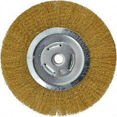 Value Collection - 8" OD, 5/8" Arbor Hole, Crimped Brass Wheel Brush - 1/2" Face Width, 1-3/4" Trim Length, 0.008" Filament Diam, 4,500 RPM - USA Tool & Supply