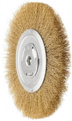Value Collection - 8" OD, 1/4" Arbor Hole, Crimped Brass Wheel Brush - 1/2" Face Width, 1-3/4" Trim Length, 0.012" Filament Diam, 4,500 RPM - USA Tool & Supply