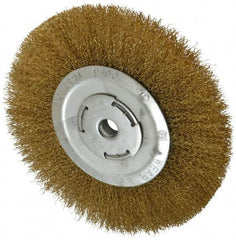 Value Collection - 8" OD, 5/8" Arbor Hole, Crimped Brass Wheel Brush - 1" Face Width, 1-3/4" Trim Length, 0.014" Filament Diam, 4,500 RPM - USA Tool & Supply