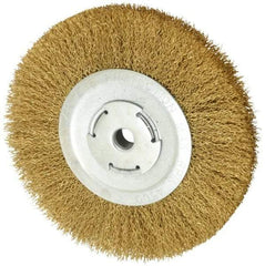 Value Collection - 8" OD, 5/8" Arbor Hole, Crimped Brass Wheel Brush - 1/2" Face Width, 1-3/4" Trim Length, 0.02" Filament Diam, 4,500 RPM - USA Tool & Supply