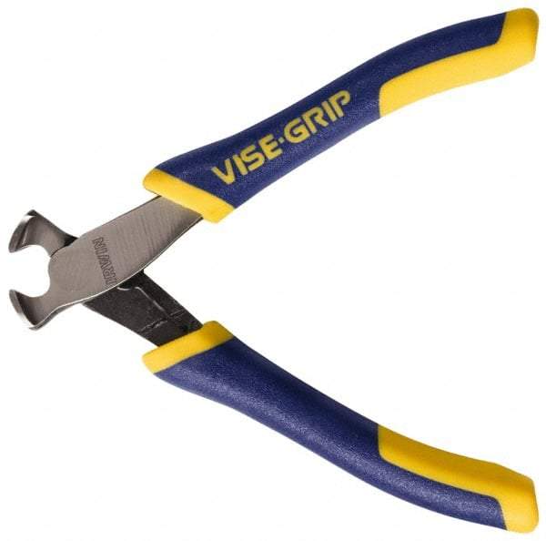 Irwin - 4-1/2" OAL, Flush End Cutting Pliers - 5/16" Jaw Length x 9/16" Jaw Width, Standard Head, Rubber Grips Handle - USA Tool & Supply