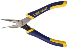 Irwin - 5-1/4" OAL, 15/16" Jaw Length x 1/4" Jaw Width, Long Nose Side Cutting Pliers - Serrated Jaw, Standard Head, ProTouch Handles, with Spring - USA Tool & Supply