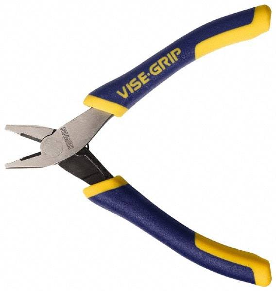 Irwin - 4-3/4" OAL, 5/8" Jaw Length x 7/32" Jaw Width, Side Cutting Linesman's Pliers - Standard Jaw, Flat Nose Head, ProTouch Handles - USA Tool & Supply