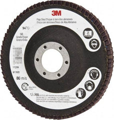 3M - 60 Grit, 4-1/2" Disc Diam, 7/8" Center Hole, Type 27 Ceramic Flap Disc - 13,300 Max RPM, Cloth Backing, Arbor Attaching System, Coated - USA Tool & Supply
