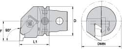 Kennametal - Insert Style NG 5R, 60mm Head Length, Left Hand Cut, Internal Modular Threading Cutting Unit Head - System Size KM63, 43mm Center to Cutting Edge, Series Top Notch - USA Tool & Supply