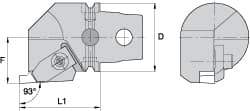 Kennametal - Insert Style NG 3R, 60mm Head Length, Right Hand Cut, Internal Modular Threading Cutting Unit Head - System Size KM63, 43mm Center to Cutting Edge, Series Top Notch - USA Tool & Supply