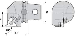 Kennametal - Insert Style LT 16EL, 60mm Head Length, Left Hand Cut, External Modular Threading Cutting Unit Head - System Size KM63, 43mm Center to Cutting Edge, Series LT Threading - USA Tool & Supply